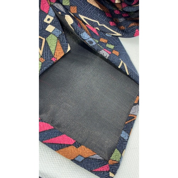 Karl Lagerfeld Mens Silk Tie Blue Pink Geometric Abstract Jacquard Wide Necktie - Picture 8 of 9